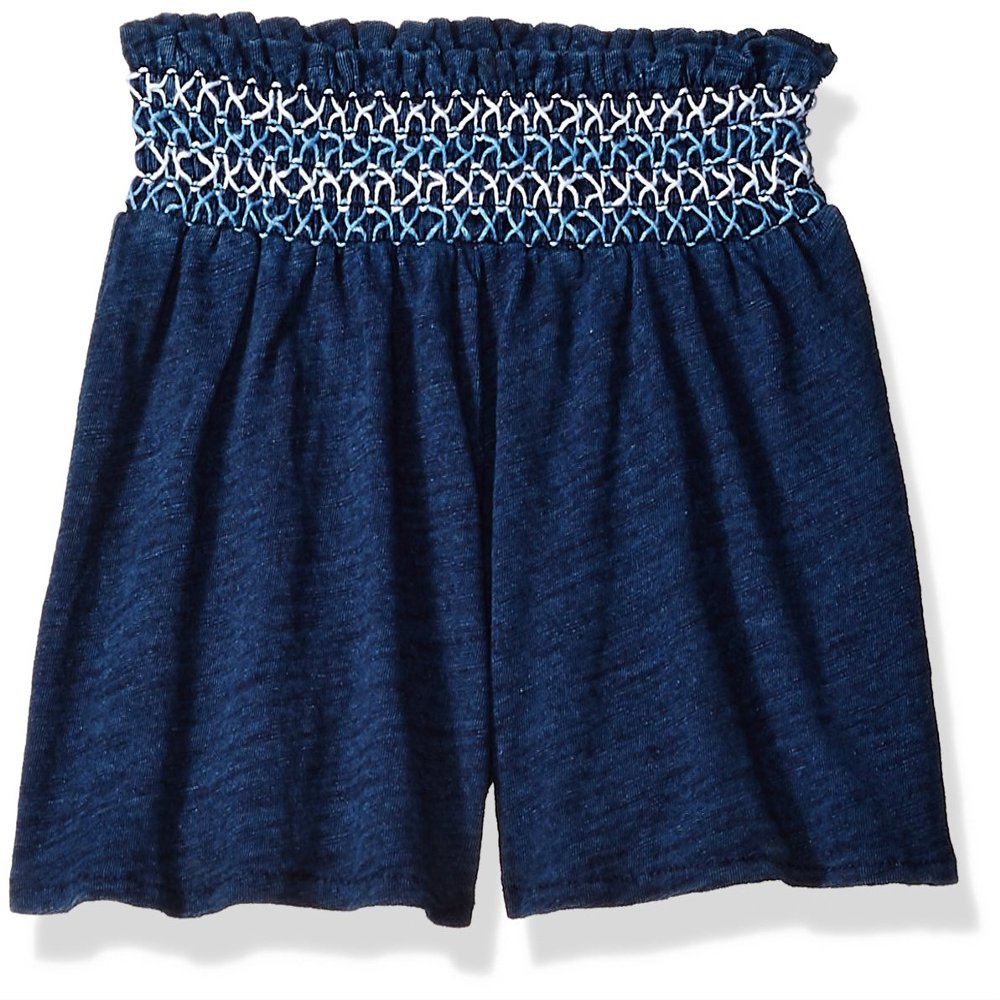 Flapdoodles Girls' Little Knit Short with Smocked Waist Band, Navy, 4