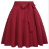 Belle Poque Women High Waisted A-Line Flared Midi Skirt with Pockets Wine Size L BP561-2 view 1