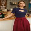 Belle Poque Women High Waisted A-Line Flared Midi Skirt with Pockets Wine Size L BP561-2 view 3