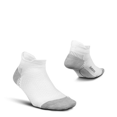 Feetures Plantar Fasciitis Relief Sock Light Cushion No Show Tab - Targeted Compression Sock for Women & Men - Small, White (1 Pair)