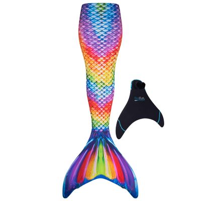 Fin Fun Mermaidens - Mermaid Tails for Swimming for Women, Teens and Adults with Monofin, Large, Rainbow Reef