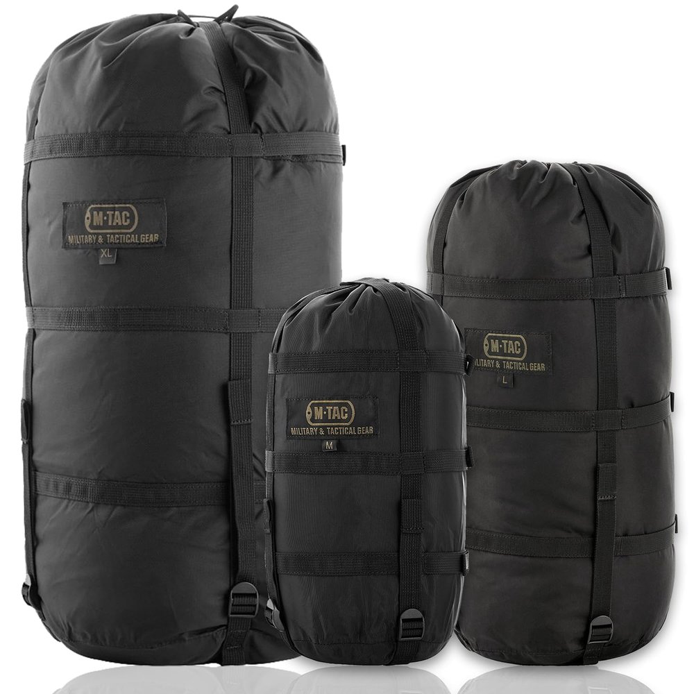 M-Tac Compression Stuff Sack for Sleeping Bag Military Water Resistant Compression Bag Lightweight Nylon Compression Sack for Travel, Camping, Hiking, Outdoor (Black, XL - 40 liters)