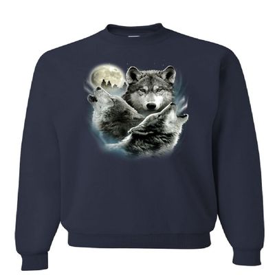 Tee Hunt Howling Wolf Pack Sweatshirt Wild Wilderness Animals Nature Moon Sweater Navy Blue X-Large