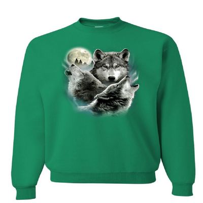 Tee Hunt Howling Wolf Pack Sweatshirt Wild Wilderness Animals Nature Moon Sweater Green 3X-Large