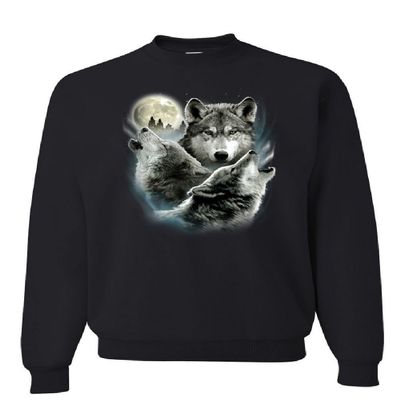 Tee Hunt Howling Wolf Pack Sweatshirt Wild Wilderness Animals Nature Moon Sweater Black 3X-Large