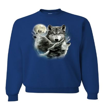 Tee Hunt Howling Wolf Pack Sweatshirt Wild Wilderness Animals Nature Moon Sweater Blue Large