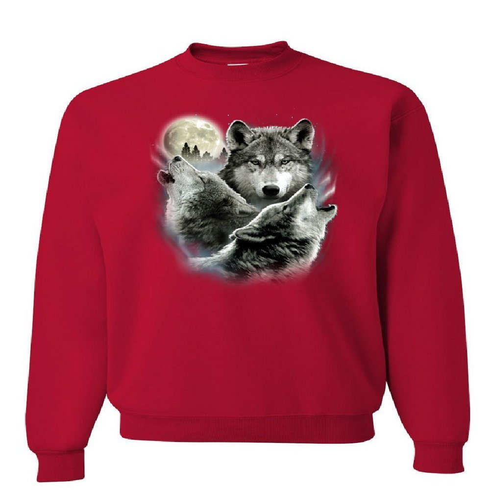 Tee Hunt Howling Wolf Pack Sweatshirt Wild Wilderness Animals Nature Moon Sweater Red Large