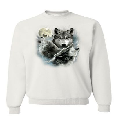 Tee Hunt Howling Wolf Pack Sweatshirt Wild Wilderness Animals Nature Moon Sweater White 3X-Large