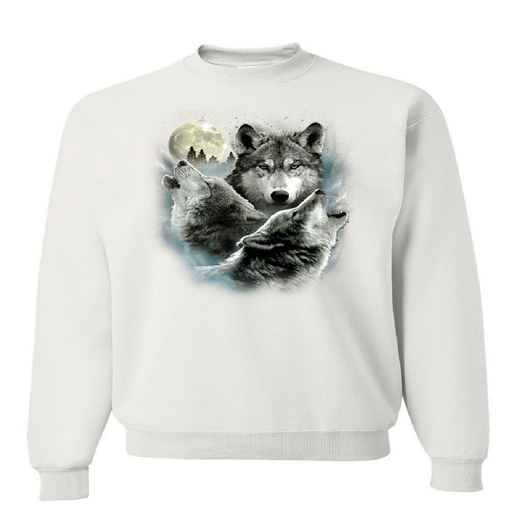 Tee Hunt Howling Wolf Pack Sweatshirt Wild Wilderness Animals Nature Moon Sweater White 3X-Large