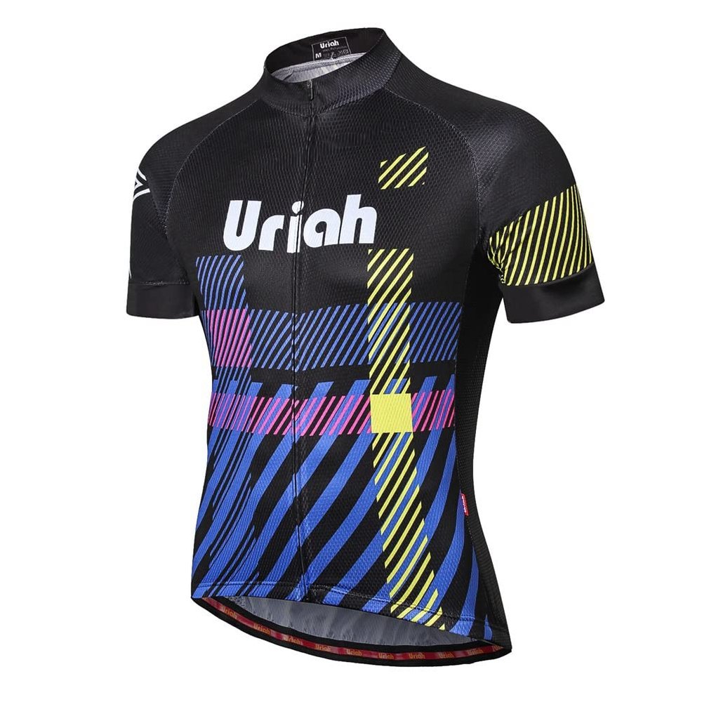 Uriah Men's Cycling Jersey Short Sleeve Reflective with Rear Zippered Bag Black Blue Size XXXL