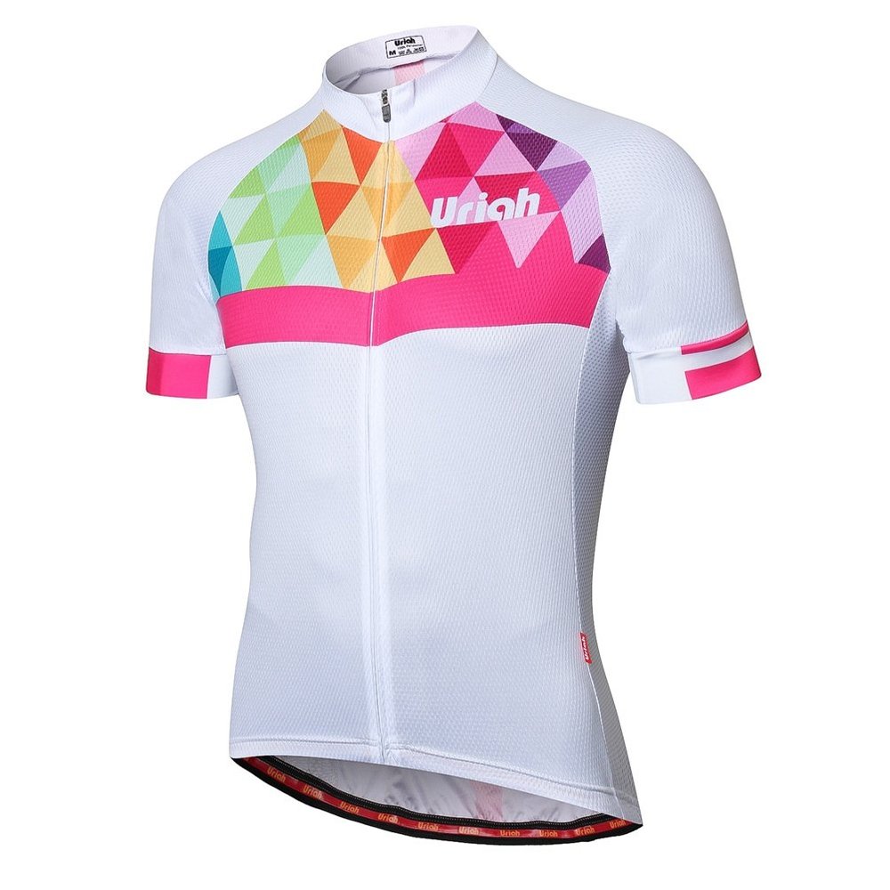 Uriah Men's Cycling Jersey Short Sleeve Reflective with Rear Zippered Bag Diamond White Size M