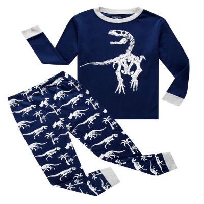 Family Feeling Dinosaur Big Boys Long Sleeve Pajamas Sets Cotton Pyjamas Kids Pjs Size 12 Blue