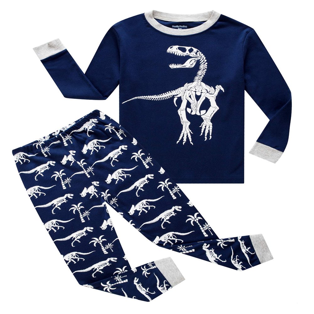 Family Feeling Dinosaur Big Boys Long Sleeve Pajamas Sets Cotton Pyjamas Kids Pjs Size 12 Blue