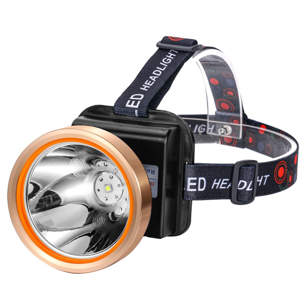 Hunting friends Superbright LED Rechargeable Headlamp,High Power 2 Light Modes Waterproof Headlight Adjustable Gold Head Troch Lamp for Hunting Fishing Hiking(Yellow Light)