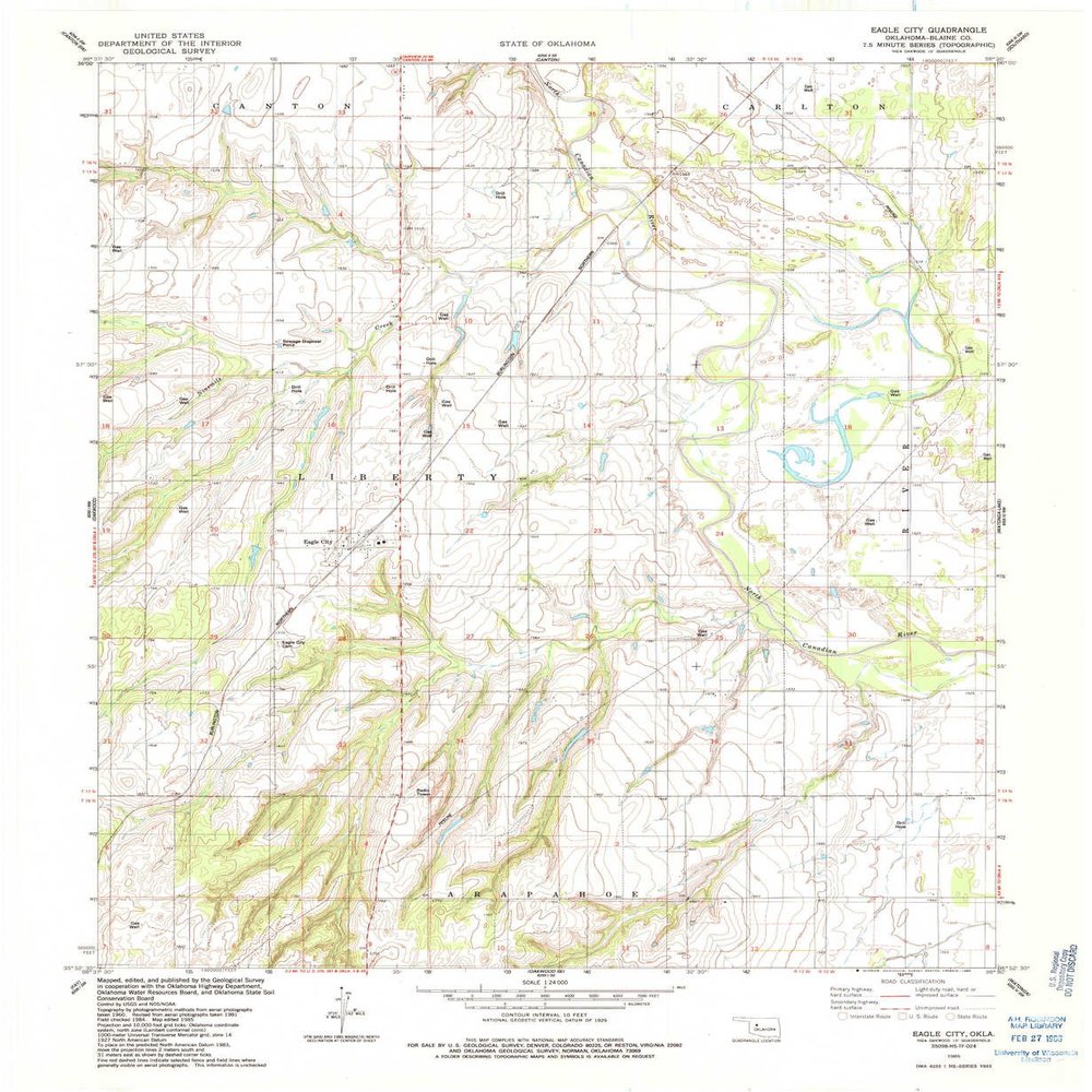YellowMaps Eagle City OK topo map, 1:24000 Scale, 7.5 X 7.5 Minute, Historical, 1985, Updated 1985, 27.3 x 22.4 in - Tyvek