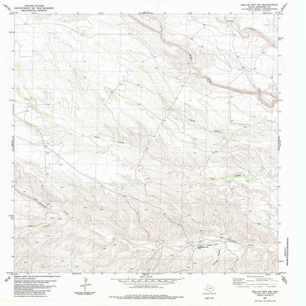 Bullis Gap NE TX topo map, 1:24000 Scale, 7.5 X 7.5 Minute, Historical, 1983, Updated 1984, 27.1 x 23.1 in - Tyvek
