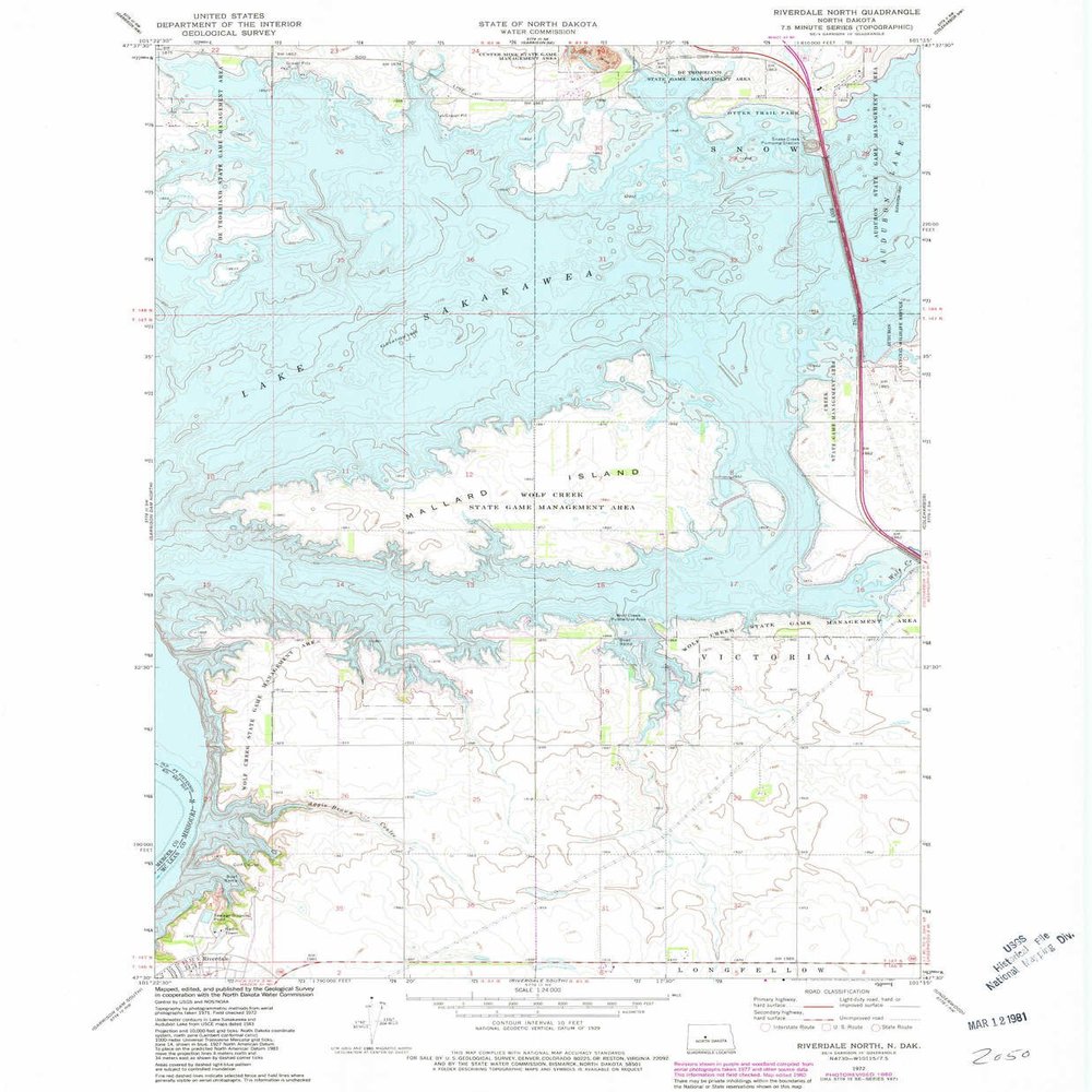 YellowMaps Riverdale North ND topo map, 1:24000 Scale, 7.5 X 7.5 Minute, Historical, 1972, Updated 1981, 26.8 x 22.1 in - Tyvek