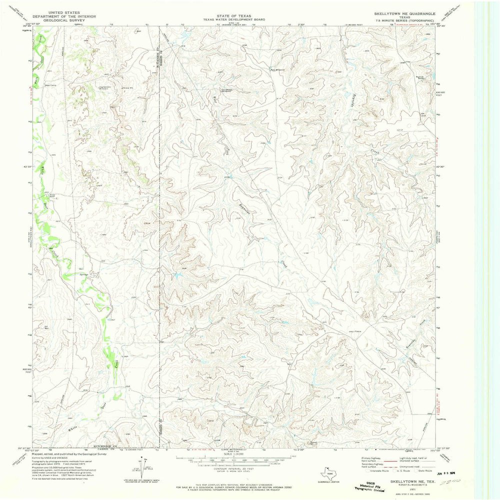 YellowMaps Skellytown NE TX topo map, 1:24000 Scale, 7.5 X 7.5 Minute, Historical, 1971, Updated 1974, 26.8 x 23 in - Tyvek