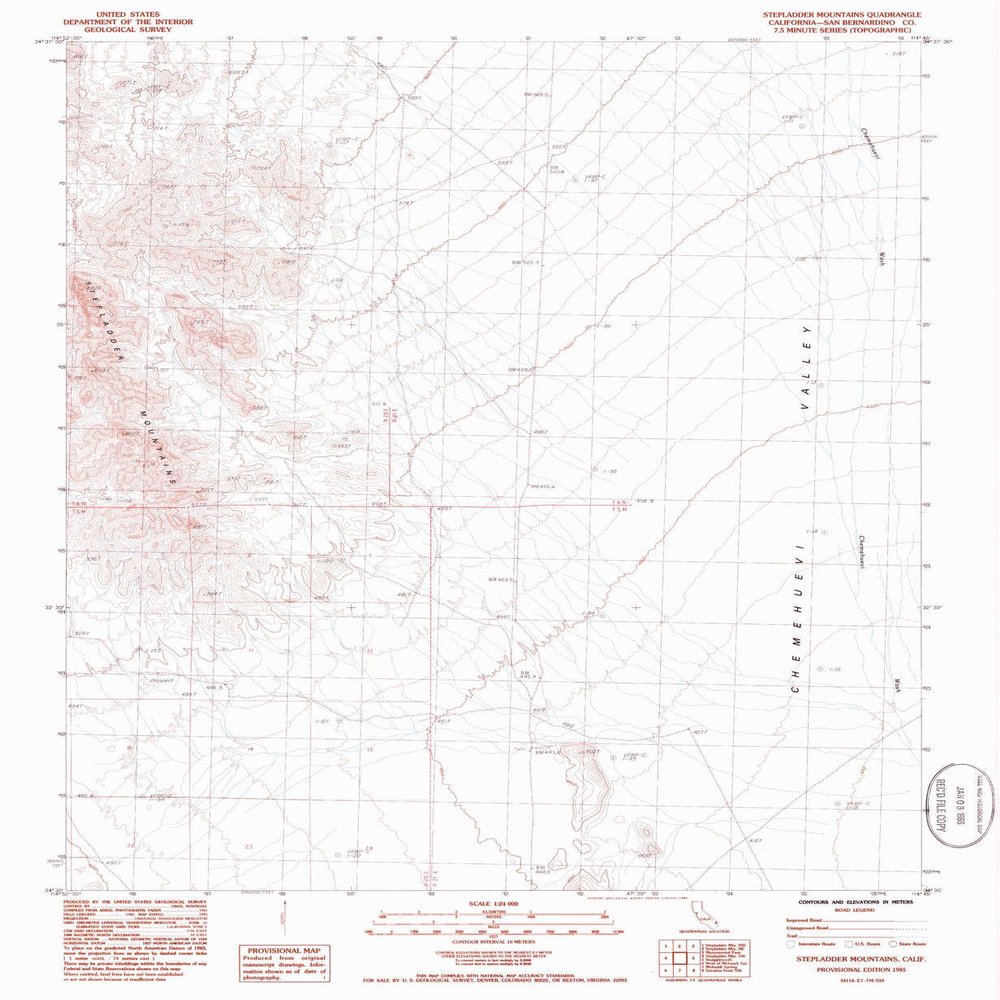 YellowMaps Stepladder Mountains CA topo map, 1:24000 Scale, 7.5 X 7.5 Minute, Historical, 1985, Updated 1985, 26.8 x 22 in - Tyvek