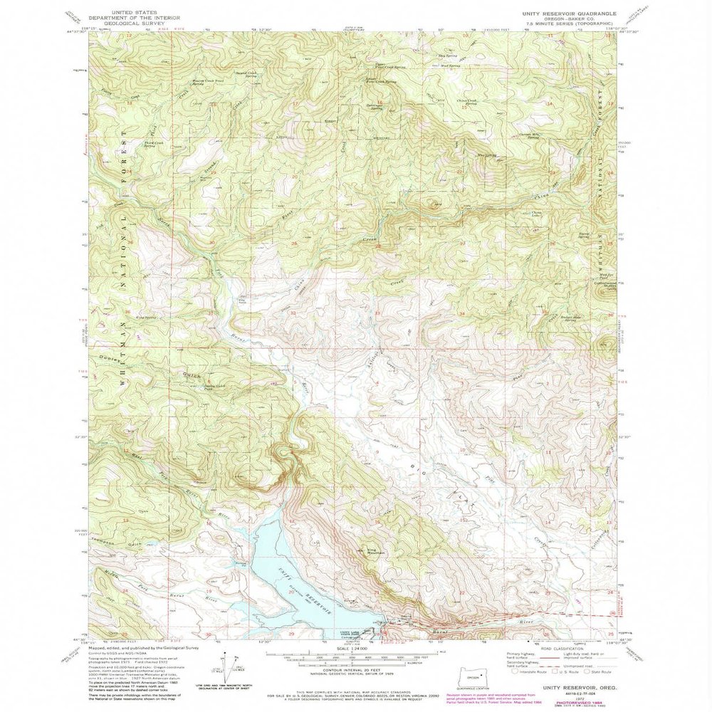 YellowMaps Unity Reservoir OR topo map, 1:24000 Scale, 7.5 X 7.5 Minute, Historical, 1972, Updated 1985, 26.7 x 21.9 in - Tyvek
