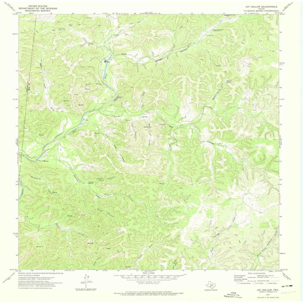 Joy Hollow TX topo map, 1:24000 Scale, 7.5 X 7.5 Minute, Historical, 1971, Updated 1974, 27.2 x 23.2 in - Tyvek