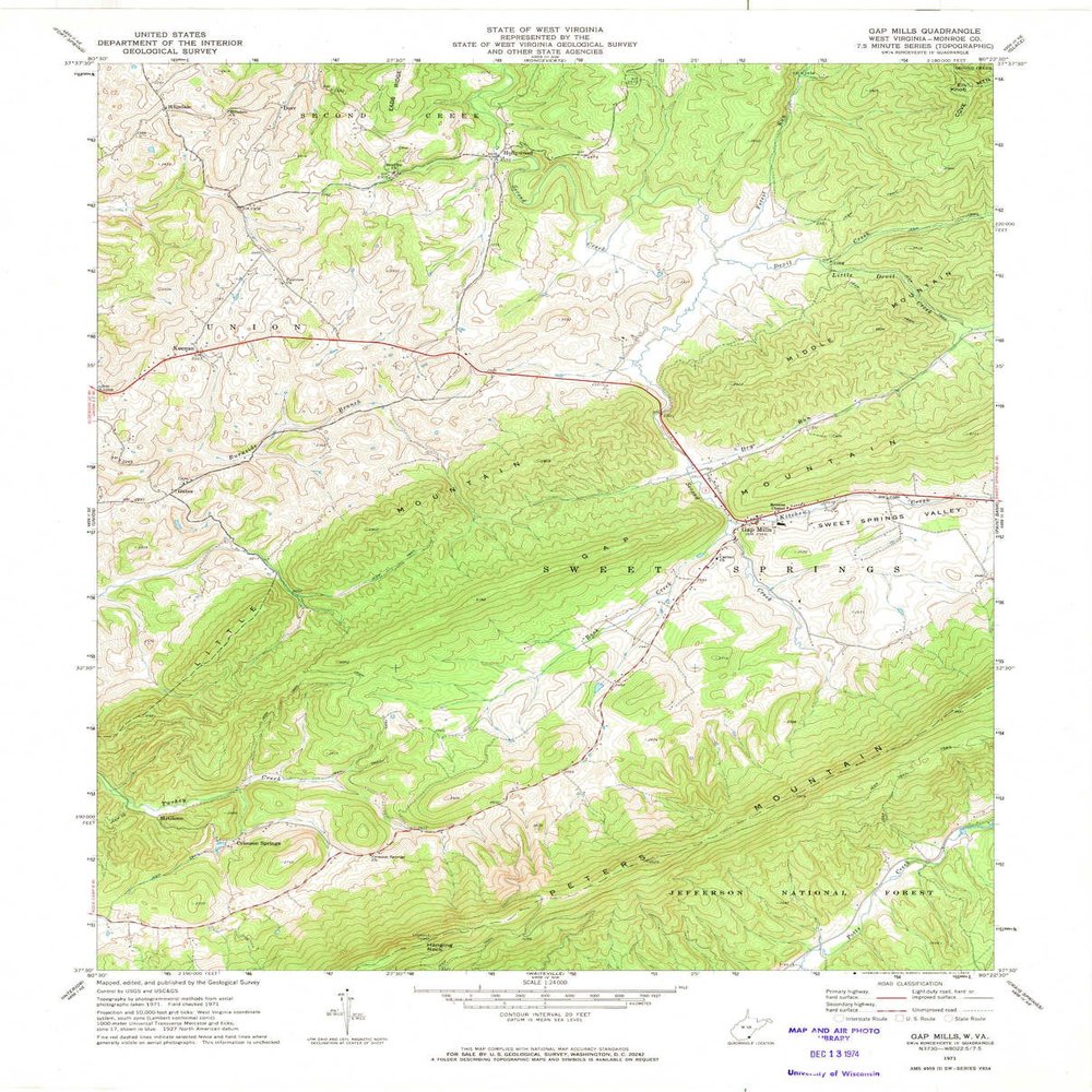 YellowMaps Gap Mills WV topo map, 1:24000 Scale, 7.5 X 7.5 Minute, Historical, 1971, Updated 1974, 27.3 x 22 in - Tyvek