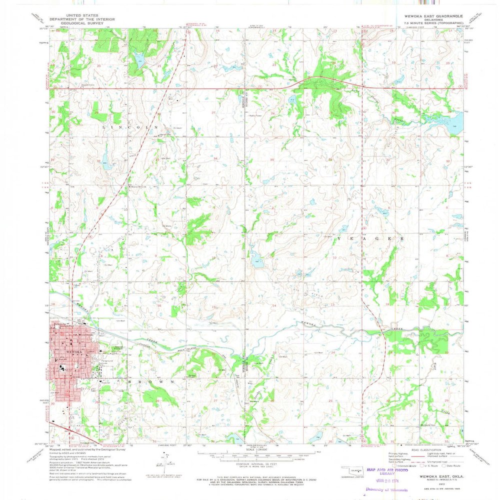 YellowMaps Wewoka East OK topo map, 1:24000 Scale, 7.5 X 7.5 Minute, Historical, 1972, Updated 1974, 27.4 x 22.5 in - Tyvek