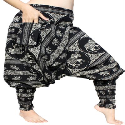 RaanPahMuang Pirate Renaissance Festival Costume Cotton Smock Calf Leg Pants, Medium, Black C