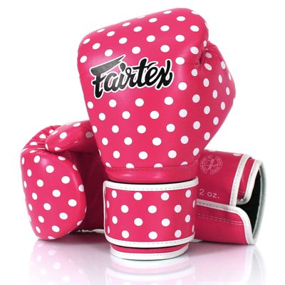 Fairtex BGV14 Muay Thai Boxing Microfibre Gloves for Men, Women, Kids | MMA Gloves, Kickboxing, Gym, Workout | Premium Quality, Light Weight & Shock Absorbent Boxing Gloves- (Pink Polka Dots/12oz)
