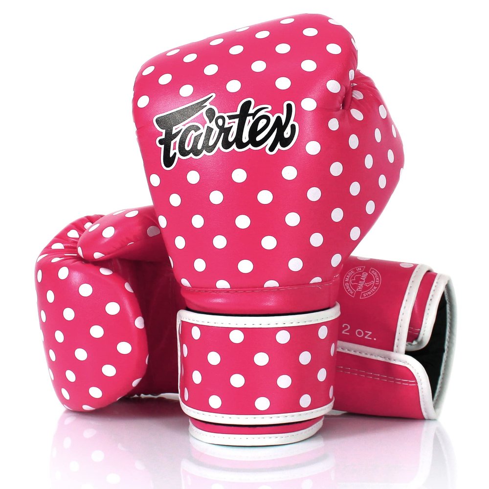 Fairtex BGV14 Muay Thai Boxing Microfibre Gloves for Men, Women, Kids | MMA Gloves, Kickboxing, Gym, Workout | Premium Quality, Light Weight & Shock Absorbent Boxing Gloves- (Pink Polka Dots/12oz)