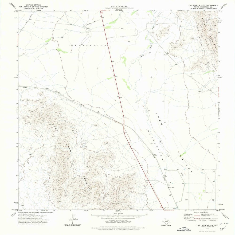 Van Horn Wells TX topo map, 1:24000 Scale, 7.5 X 7.5 Minute, Historical, 1972, Updated 1974, 27 x 23.2 in - Tyvek