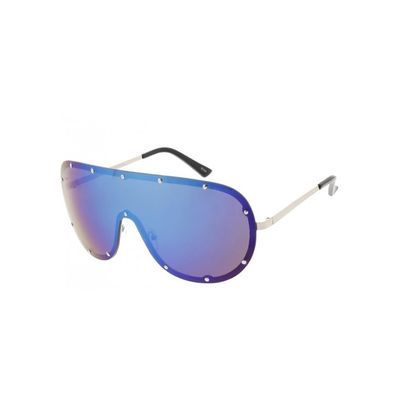 Fashion Culture Unisex Disco Rimless Oversized Shield Aviator Sunglasses (Blue)