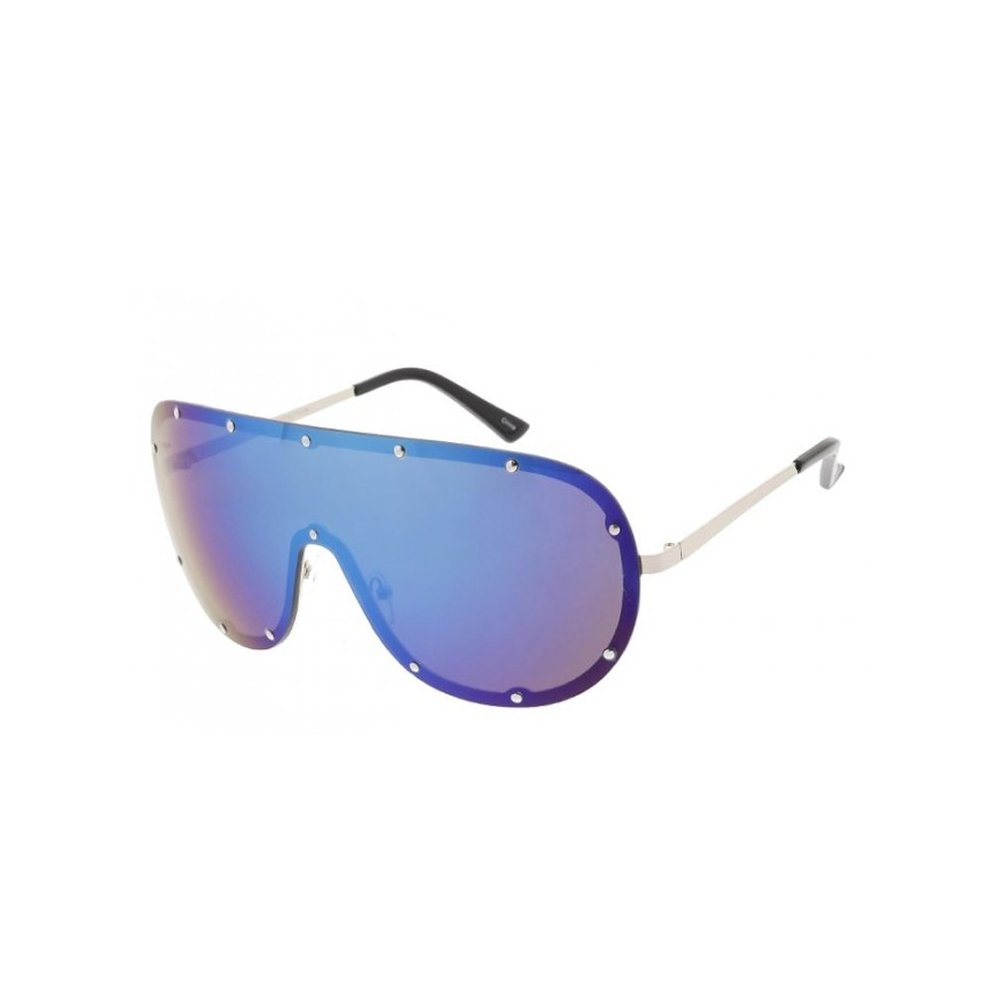 Fashion Culture Unisex Disco Rimless Oversized Shield Aviator Sunglasses (Blue)