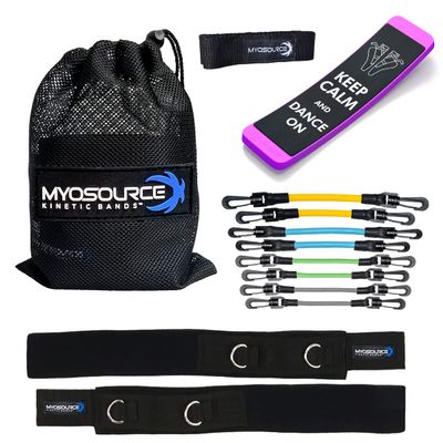 Kinetic Bands All-Star Dance Kit - Leg Resistance Bands, Body Conditioning DVD for Dancers, Turning Board, Stretch Band, Flexibility Strap (Ages 12 and Under: Yellow, Lt Blue, Lt Green, Grey)
