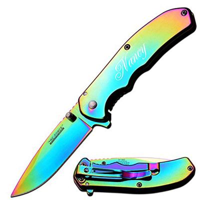 Gifts Infinity Personalized Pocket Knife, Rainbow Titanium-Coated Stainless Steel Blade, Custom Engraved, 2.75" EDC Tool for Camping, Hiking, Outdoor, Everyday Carry