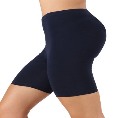 Zenana Women's Premium Cotton Biker Shorts, 1X, Navy