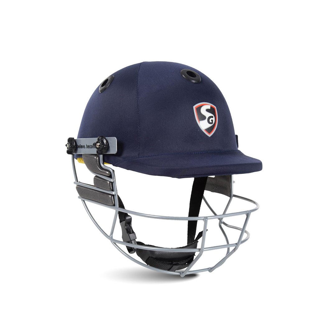 SG Blaze Tech Cricket Helmet | Navy Blue | X-Large | Polypropylene | Adult | Lightweight | High-Density EVA Lining | Adjustable Strap | 6 Vent Grill | Mesh Ventilation for Cooling