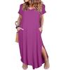 Arolina Women Summer Maxi Dress Short Sleeve V Neck Casual Loose Long Split Dresses Beach Vacation Sundress with Pockets Purple Red view 1