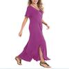 Arolina Women Summer Maxi Dress Short Sleeve V Neck Casual Loose Long Split Dresses Beach Vacation Sundress with Pockets Purple Red view 3