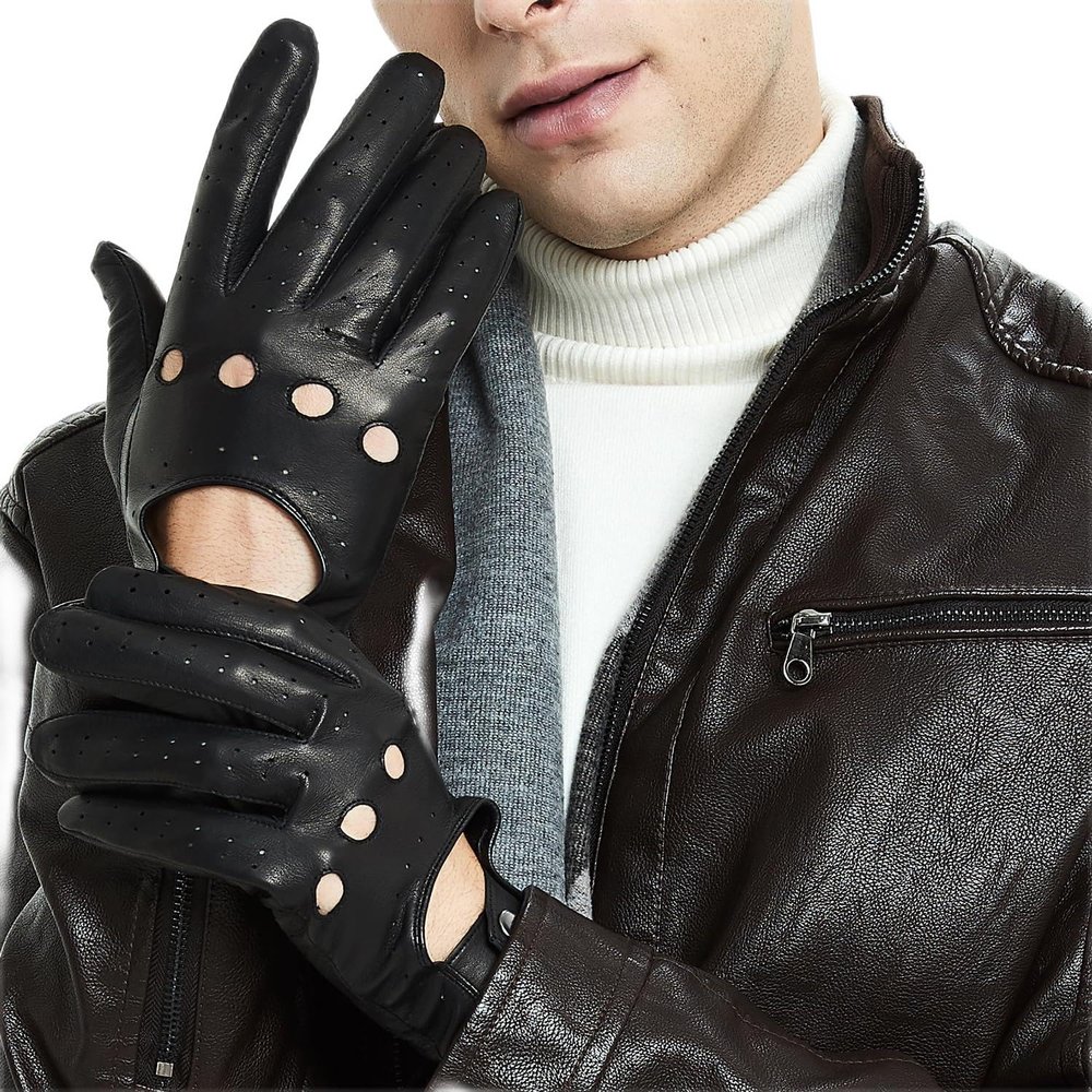 ZLUXURQ Mens Touchscreen Professional Leather Driving Gloves Unlined -Soft and Thin Italian Lambskin Black