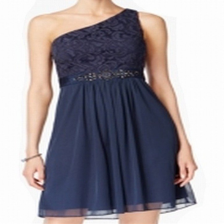 Adreanna Papell Women's One Shoulder Embellished Lace Mini Dress Navy Size 6