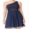 Adreanna Papell Women's One Shoulder Embellished Lace Mini Dress Navy Size 6 view 1