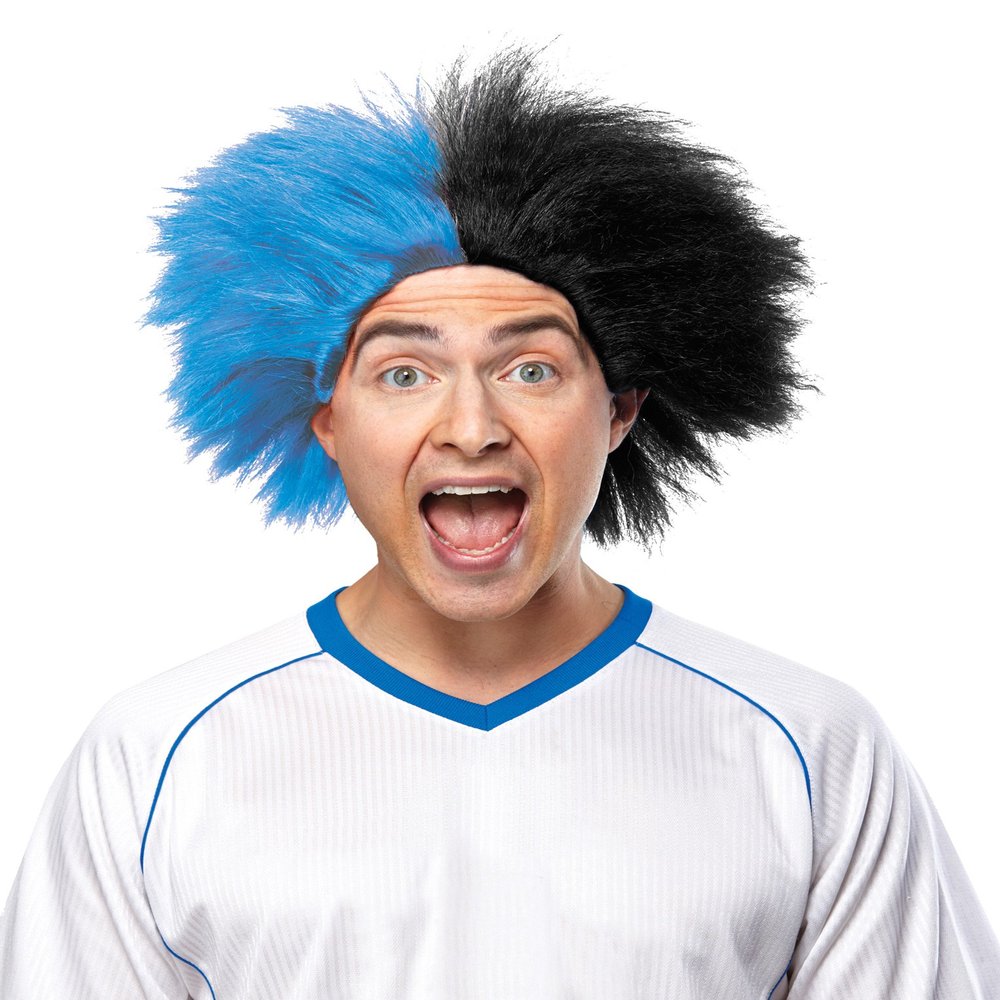 Morris Mario Chiodo Crazy Sports Fan Wig color Blue & Black - Fun Spiky Panthers Titans Bears Mavericks Magic Team Troll Style Synthetic