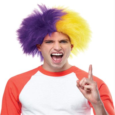 Crazy Sports Fan Wig color Gold & Purple - Fun Spiky Tigers State Baton Huskies Championship Team Troll Style Synthetic