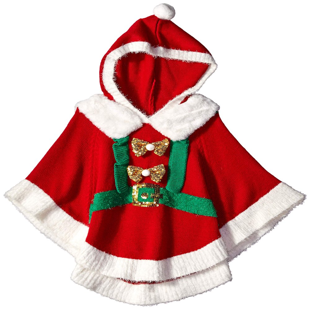 Blizzard Bay girls Ugly Chrismas Poncho Sweater, Red/White/Hoody, 5 US
