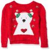 Blizzard Bay Little Girl's L/S Crew Neck Polar Bear in Headphones Christmas Sweater Sweater, Christmas red Combo, 4 view 1