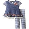 Bonnie Jean Little Girls 2T-6X Blue/White Stripe Chambray Knit Dress/Legging Set, Blue, 2T view 1