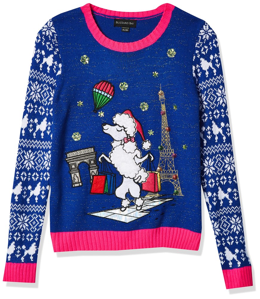 Blizzard Bay Little Girl's L/S Crew Neck Christmas Poodle Sweater Sweater, Blue Combo, 6