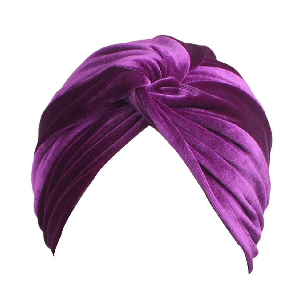 DECOU Bright Color Twist Pleasted Hair Wrap StrecthTurban Cap Hat (Purple)