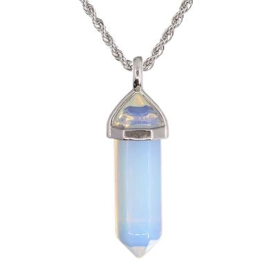 Justinstones Synthetic Opalite Moonstone Glass Hexagonal Pointed Reiki Chakra Pendant Necklace 20" High-grade Iron Gift Box